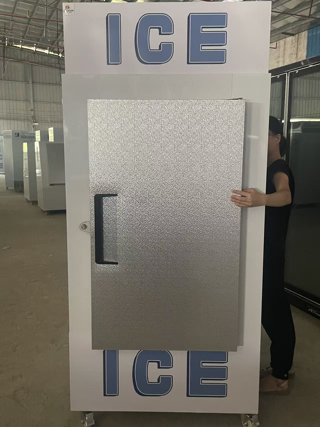 1430lb Commercial Ice Merchandiser Freezer, –32°F Ultra-Low Temp Outdoor Ice Storage, 1-Door Ice Display Freezer, R290 Refrigerant, LED Light, 650L, 110V Ice Storage Cabinet on Wheels