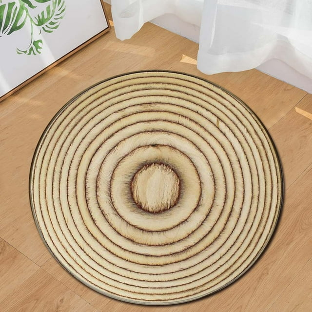 Mat Living Round Wood Grain Area Rug for Home Floor Play Kids Yoga Carpet - Round Round Wood Grain Design for Living Room and Bedroom Durable Floor Mat