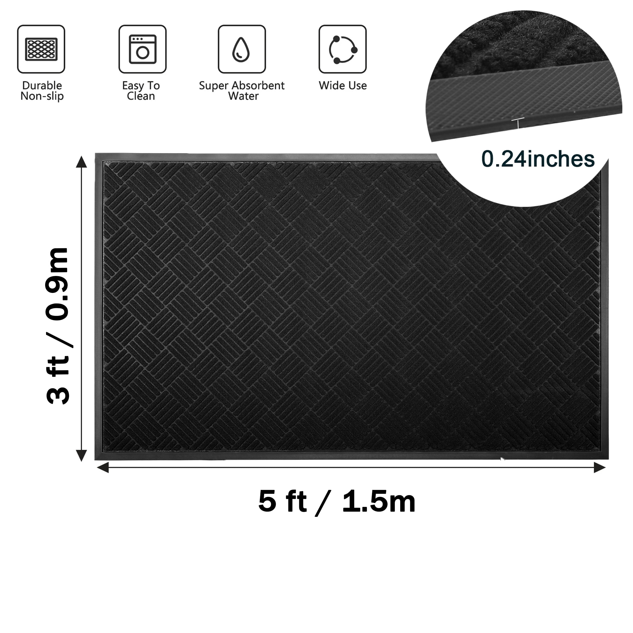 WANLISEL 3 x 5 ft Anti-Slip Carpet Door Mat, Entrance Floor Doormat, Industrial Entry Carpet Indoor Outdoor Entryway Rug, Black
