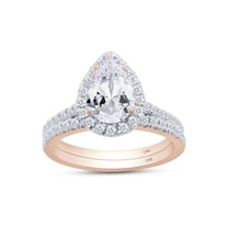 2CT 14K Solid Rose Gold Bridal Ring Set Teardrop Lab Created Moissanite Diamond Halo Engagement Ring Pear Promise Ring Marquise Wedding Band for Women G-H/VVS1 Certificate of Authenticity