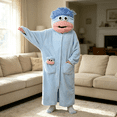 thumbnail image 4 of Monster Onesie Animal Pajamas Cosplay Costume Without Shoes, Big Eyes Wide Mouth Monster Jumpsuit, Funny Halloween Costume for Couples, Parties, Photos and Lounging, and Costume Events, Blue:S, 4 of 5