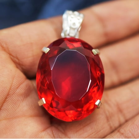 Red Ruby Gemstone Round Pendant Necklace for Women in 925 Sterling Silver | Elegant Birthstone Jewelry