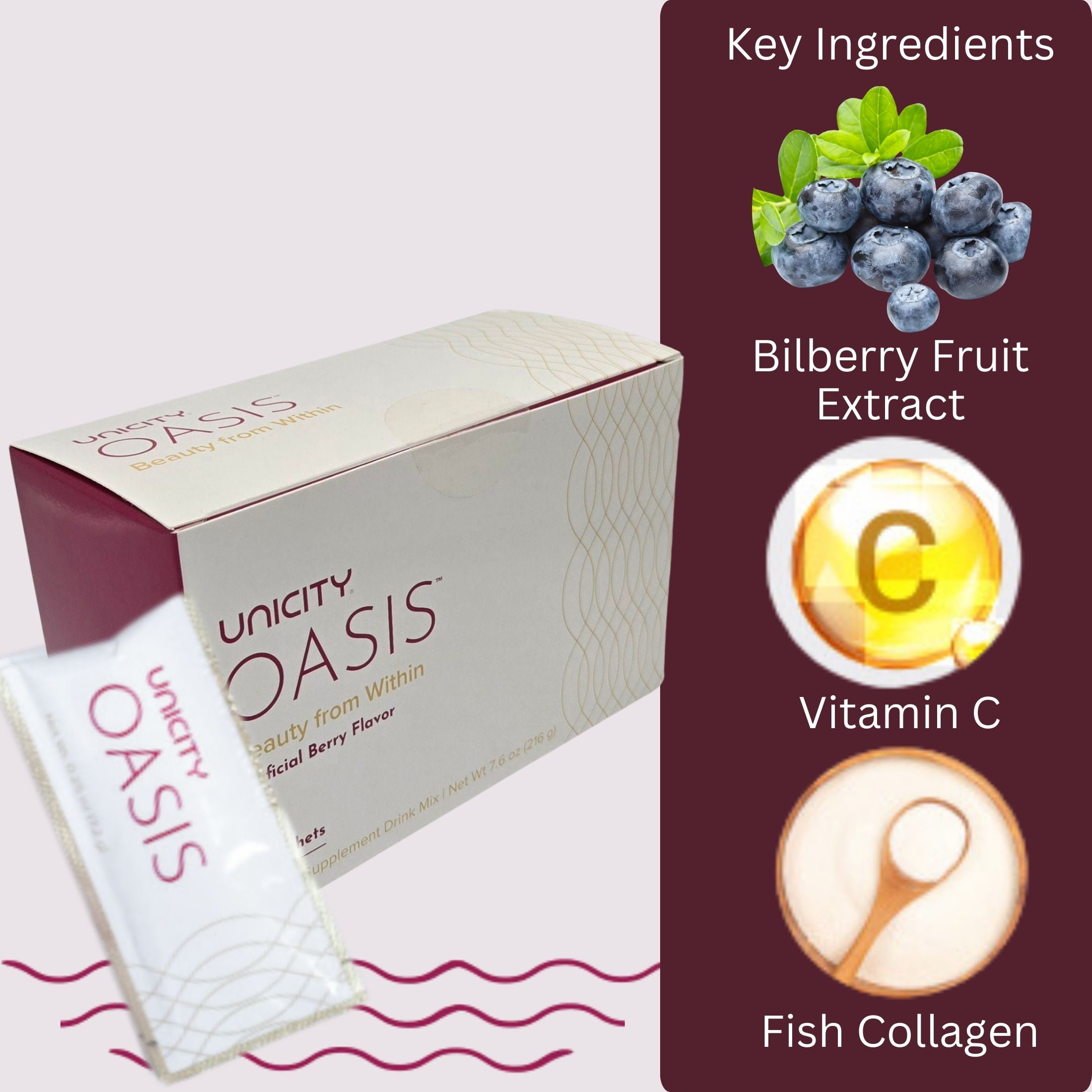 UNICITY OASIS Berry Flavor Beauty from Within Drink Mix 7.6 oz 