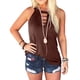 thumbnail image 4 of Sonducket Mujer Cuello Halter Recorte Hueco Sin Mangas Color Sólido Camisa Prendas para la parte del cuerpo Café SG, 4 of 6