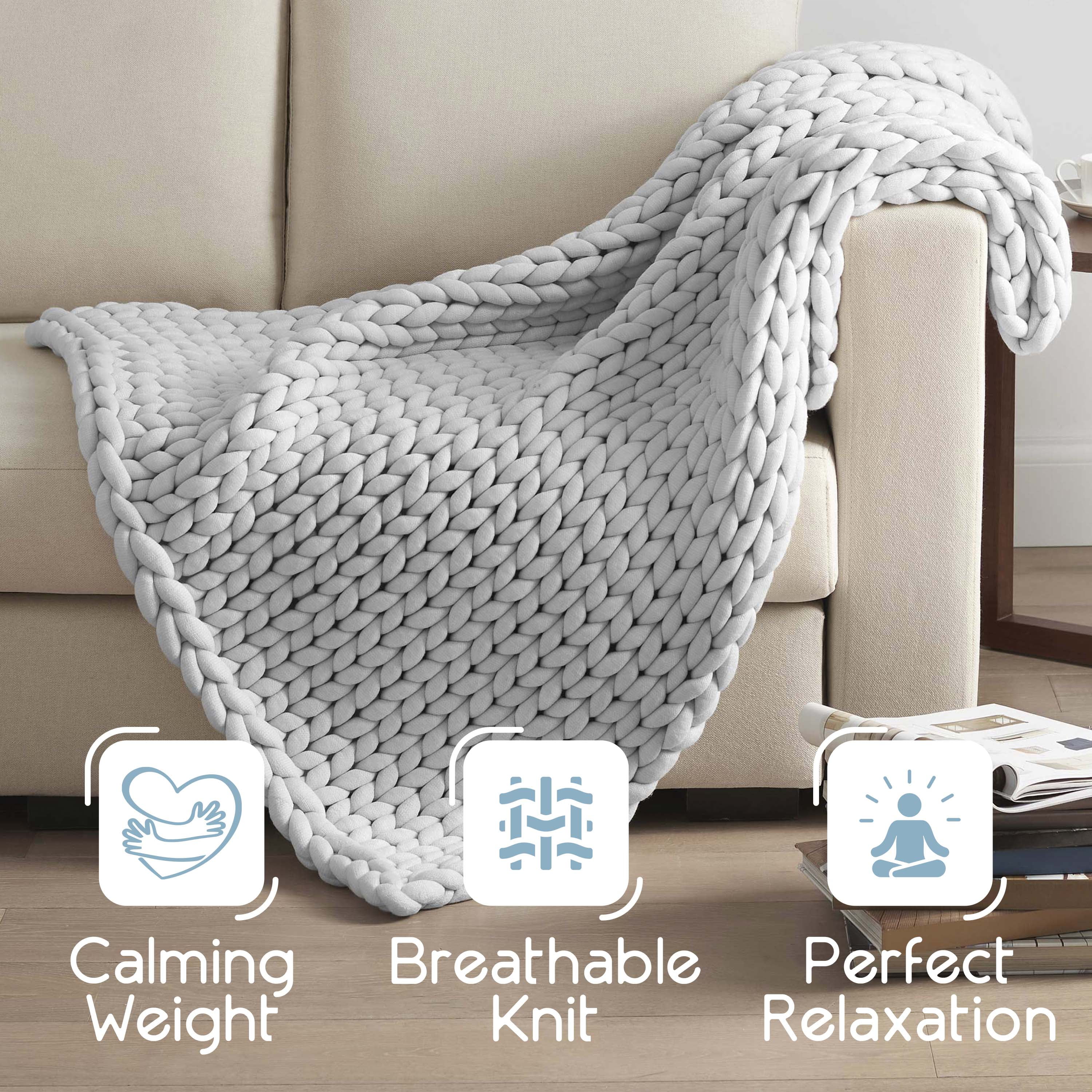 Vellux 9lb Full Weighted Throw | Chunky Knit Soft Breathable Blanket | Grey