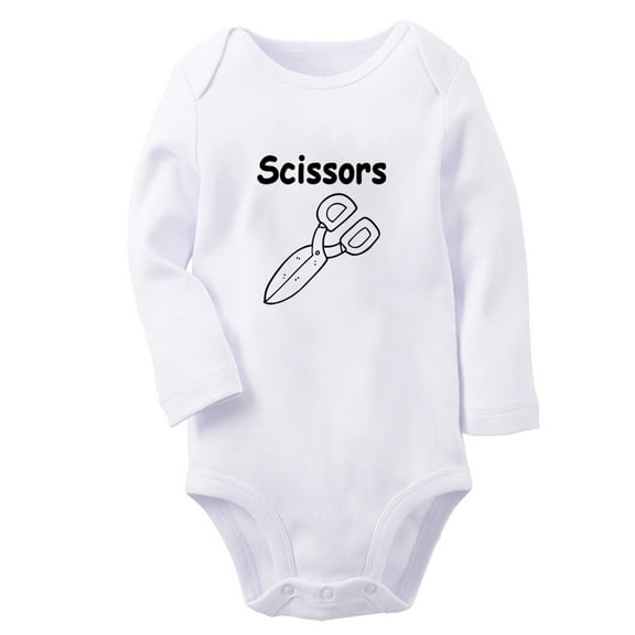 Rock, Paper, Scissors & Scissors Image Rompers, Newborn Baby Unisex Bodysuits, Infant Jumpsuits, Toddler 0-12 Months Kids Long Sleeves Oufits (White, 6-12 Months)