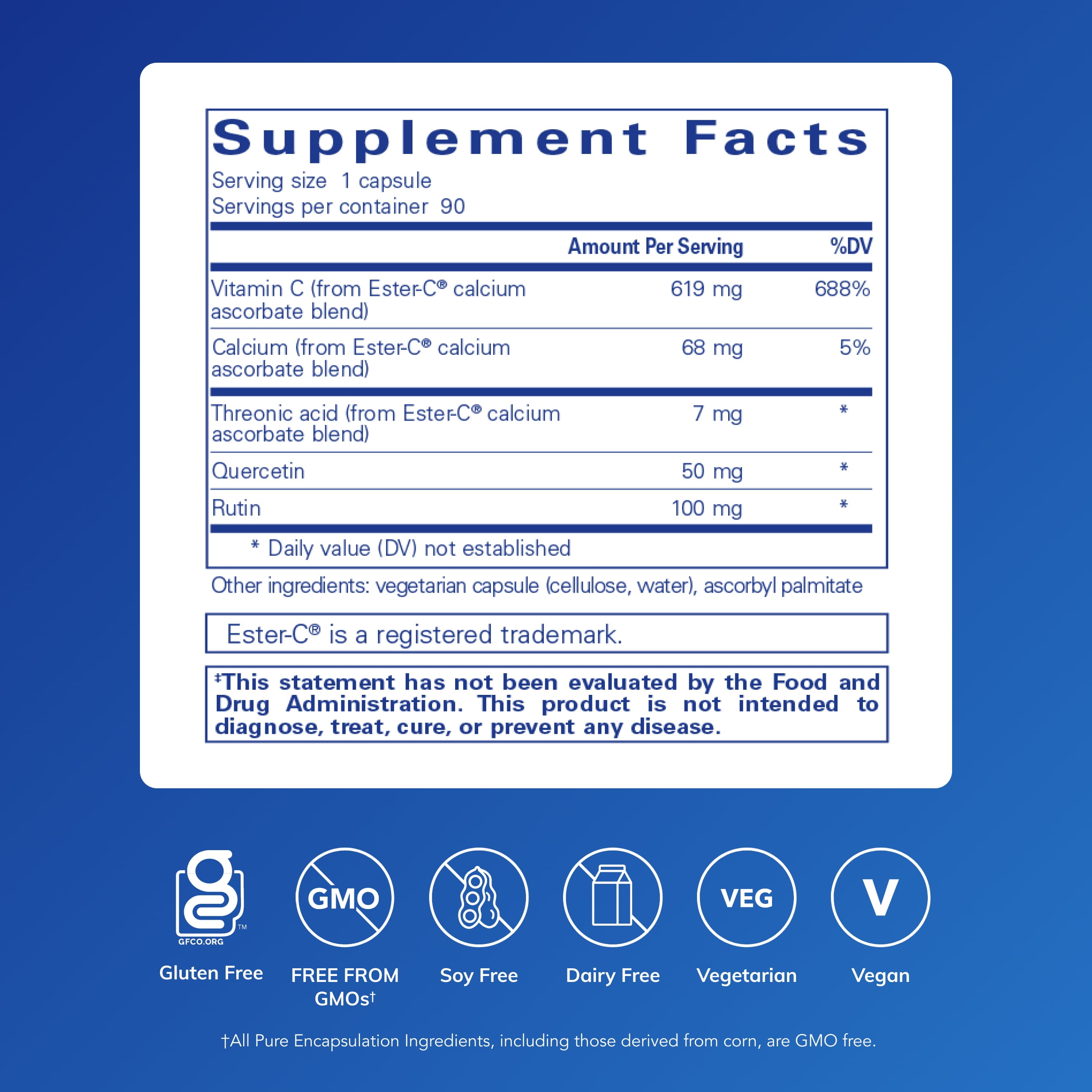 Pure Encapsulations Ester-C & Flavonoids - Vitamin C Supplement for Antioxidants - Immune & Vascular Support* with Calcium & Rutin - Gentle on Digestion - Vegan & Non-GMO - 90 Capsules