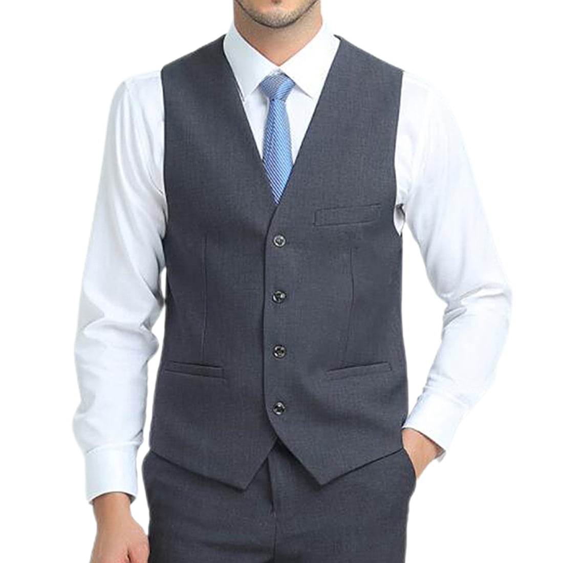 Hanerdun Men Formal Suit Vest Male Wedding Prom Tuxedo Vest Gray XL