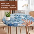 thumbnail image 3 of Blue Red Seahorse Coastal Round Tablecloth 55-60 Inch Round Fitted Table Cloth with Elastic Edge, Blue Wood Beach Coral Nautical Waterproof Table Cover Protector for Outdoor Picnic Party Dining, 3 of 9