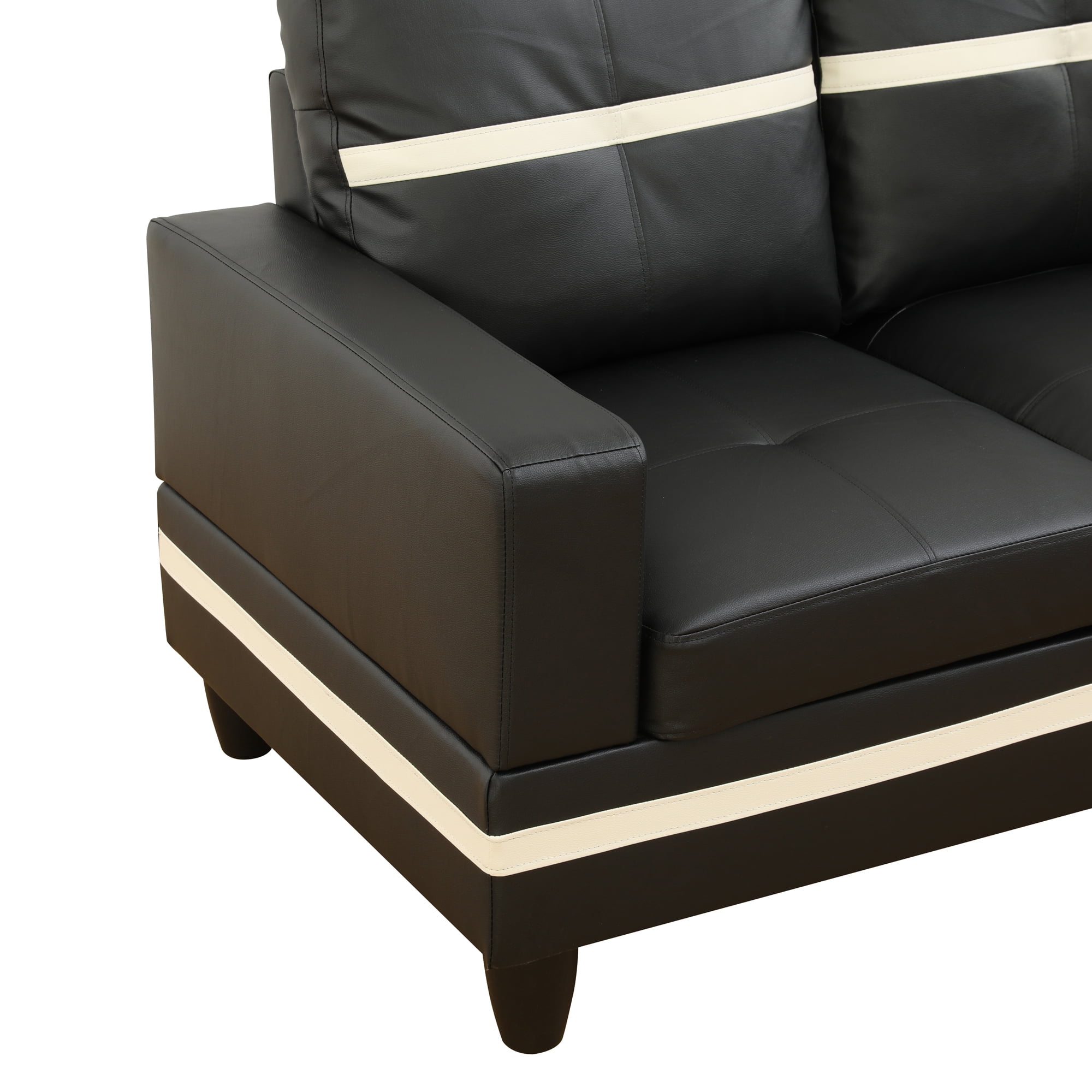 MAYEERTY 103.5" L-Shaped Sectional Sofa, Semi PU Synthetic Leather 2-Piece Modular Couch Sofa Set without Ottoman, Black (Right)