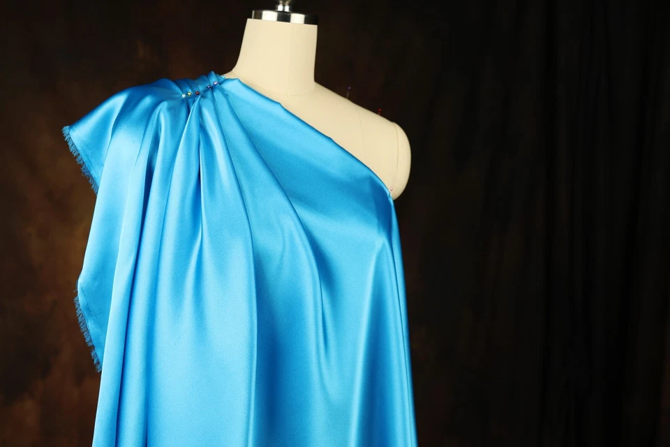 BUTTERFLY- Turquoise Satin Charmeuse Fabric By The Yard 31