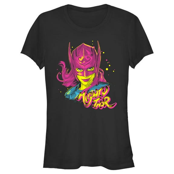 Junior's Marvel: Thor: Love and Thunder Jane Foster Pink Portrait  Graphic Tee Black Small