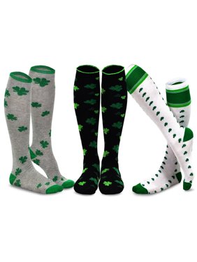 TeeHee Women's St. Patrick's Day Cotton Knee High Socks 3-Pack (Shamrock)