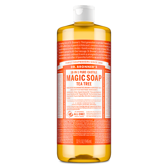 Dr. Bronner's Magic Soap - Tea Tree - Pure-Castile Liquid Soap - 32 oz – for face, body wash, hands