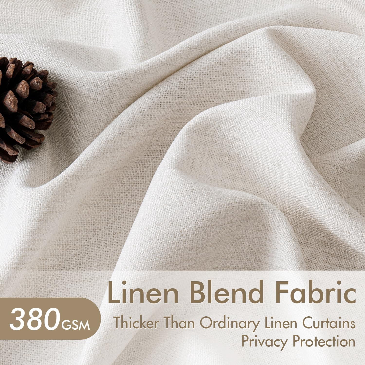 Pinch Pleated Thick Linen Curtains 84 Inch 4 Panels Set Back Tab Memory Trained Pinch Pleat Semi Sheer Light Filtering Curtains Let Light in Window Drapes for Living Room Bedroom Beige White