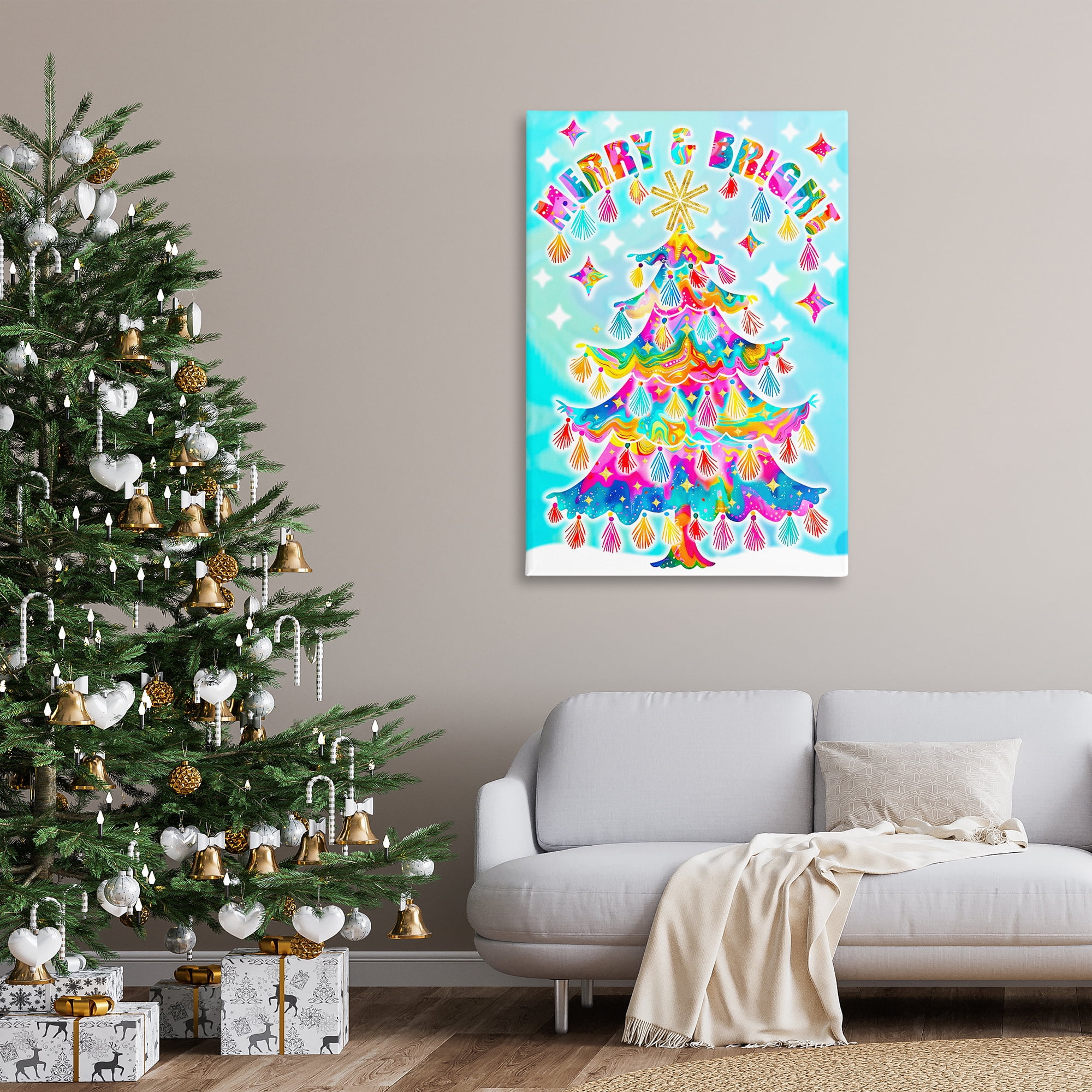 Stupell Industries Eclectic Merry & Bright Holiday Painting Gallery Wrapped Canvas Art Prints Wall Art, 30 x 45
