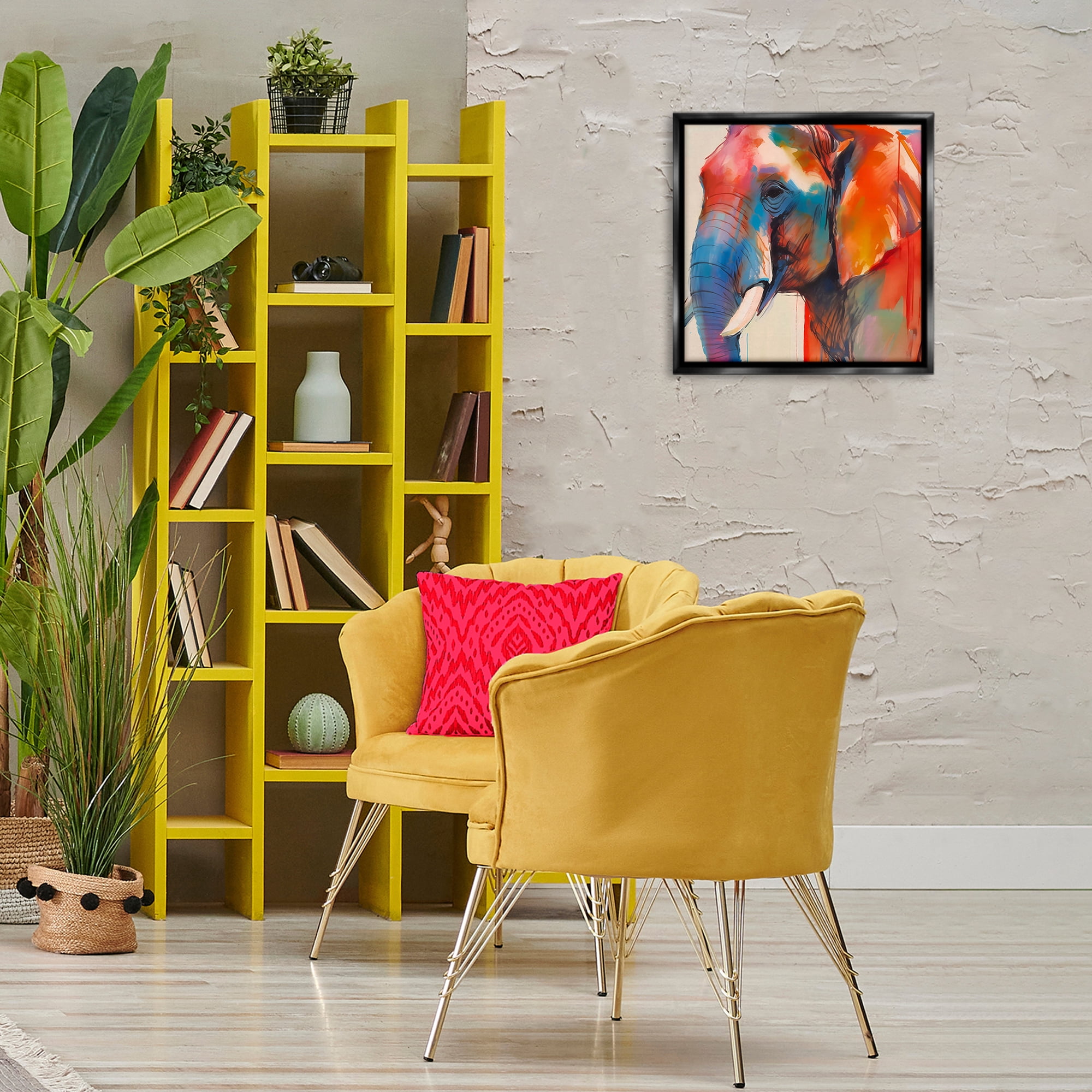 Stupell Industries Elephant with Modern Hues Animals & Insects Painting Black Floater Framed Canvas Art Print Wall Art, 18 x 18