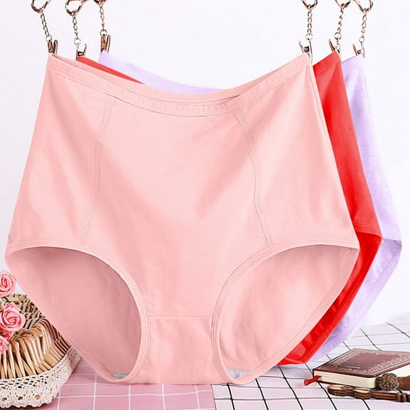 JeashCHAT 3 Pack Women's Cotton Underwear High Waisted Full Coverage Ladies Panties, Plus Size Solid Color Briefs