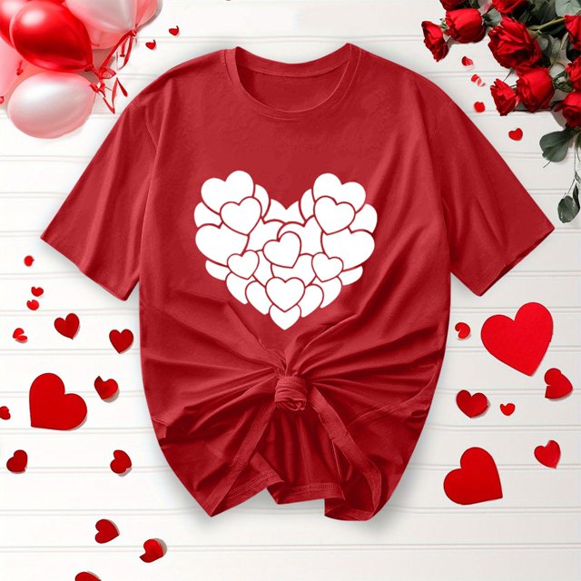 Offres de Vacances Iumwxz Chemises de la Saint-Valentin Tunique Plissée Décontractée Hauts de Sortie Blouse à Imprimé Cœur Col Rond Manches Courtes Tee Tops pour Dames Tendance Travail