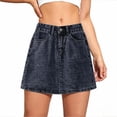 thumbnail image 2 of Samdudou Womens Skirts Denim Mini Skirt High Waisted Jean Skirt Button Front Pockets Casual Streetwear Classic Summer Apparel, 2 of 5