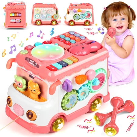 Huge Wave 12 in 1 Baby Montessori Learning Toys Activity Bus Baby Sensory Toys Toddler Education Learn Car with Music Birthday Gift for Kids for Toddlers 1+ Years