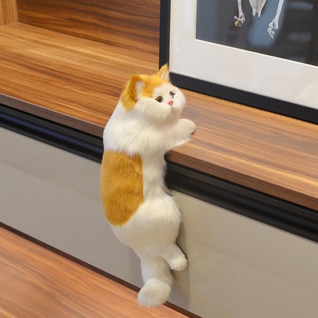 Estatua de gato de peluche simulada, escultura de gato colgante, artesanías de escritorio, modelo de animal de gato, juguete de peluche adecuado para familiares y amigos, mujeres