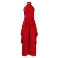 thumbnail image 2 of Women's 2 Piece Vacation Outfit Halter Crop Top and Tiered Ruffle Maxi Pants Set, 2 of 7