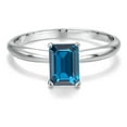 thumbnail image 3 of Gem Stone King 14K White Gold London Blue Topaz Solitaire Engagement Ring for Women | 1.14 Cttw | Emerald Cut 7X5MM | Gemstone November Birthstone | Size 5, 3 of 6