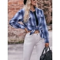 thumbnail image 5 of Arvbitana Women's Casual Loose Plaid Shirt Long Sleeve Lapel Button Blouses Spring Autumn Fashion Tops for Daily Streetwear S M L XL XXL, 5 of 7
