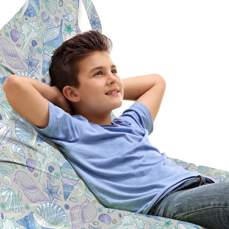 Shells Lounger Chair Bag  Assortment of Colorful Marine Habitants Seaurchind Blue Toned Starfish Pattern  High Capacity Storage with Handle Container  Lounger Size  Multicolor  by Ambesonne