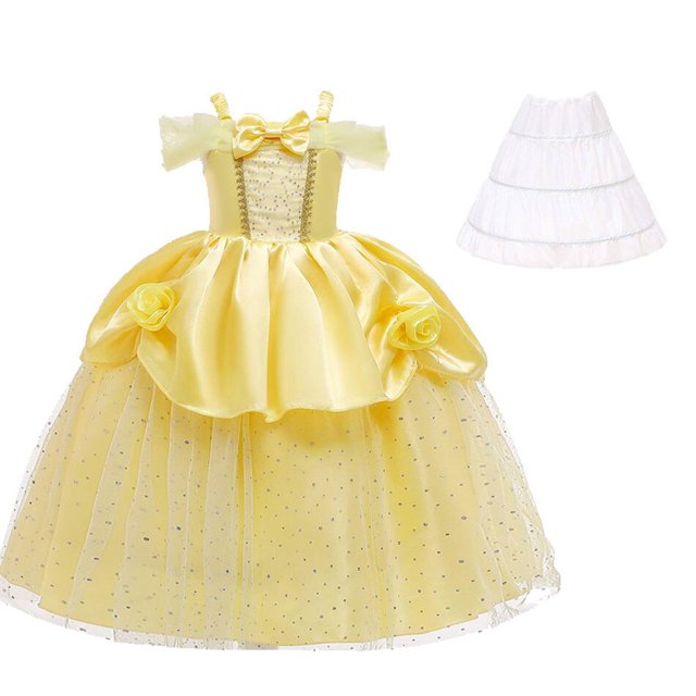 Vestido de princesa bella para niñas, disfraz de la Bella y La Bestia, ropa de fiesta, corona de palo mágico, 2022 Fivean unisex