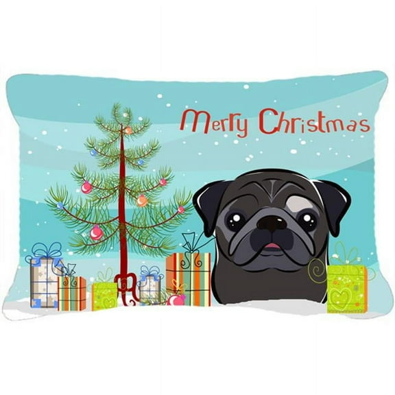 Caroline's Treasures BB1635PW1216 Christmas Tree and Black Pug Canvas Fabric Decorative Pillow, 12H x16W, multicolor
