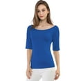 thumbnail image 2 of Camiseta Suave de media manga Allegra K con cuello redondo Entallado para Mujer Azul real L, 2 of 6