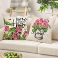 thumbnail image 5 of Pink Geranium Flower Decorative Throw Pillow Covers 16x16 Set of 4, Sweet Home Floral Mason Jar Spring Summer Cushion Case Decor, Bloom with Grace Live Laugh Love Home Decoration for Sofa Couch, 5 of 6