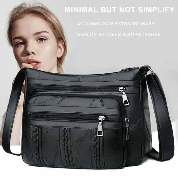 Kavoc Soft Leather Women Solid Crossbody Bags Braided Multi Pocket Shoulder Handbags