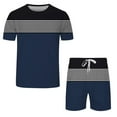 thumbnail image 3 of Pxiakgy suits for men Mens Spring Summer Leisure Sports Breathable Absorbing Stitching Printed Short Sleeve Shorts Two Piece Set Men Suits Navy Blue + L, 3 of 5