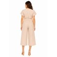 thumbnail image 3 of Women's Striped Belted Wide Leg Jumpsuit with V-Neck and Short Flutter Sleeves Khaki S, 3 of 4