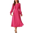 thumbnail image 2 of INSPIRE CHIC Women's Dress Crewneck Long Sleeves Frilled A-Line Midi Dresses with Pockets Hot Pink S, 2 of 5