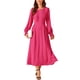 thumbnail image 2 of Vestido midi A-line con cuello redondo, mangas largas, volantes y bolsillos para mujer INSPIRE CHIC en rosa intenso XL, 2 of 5