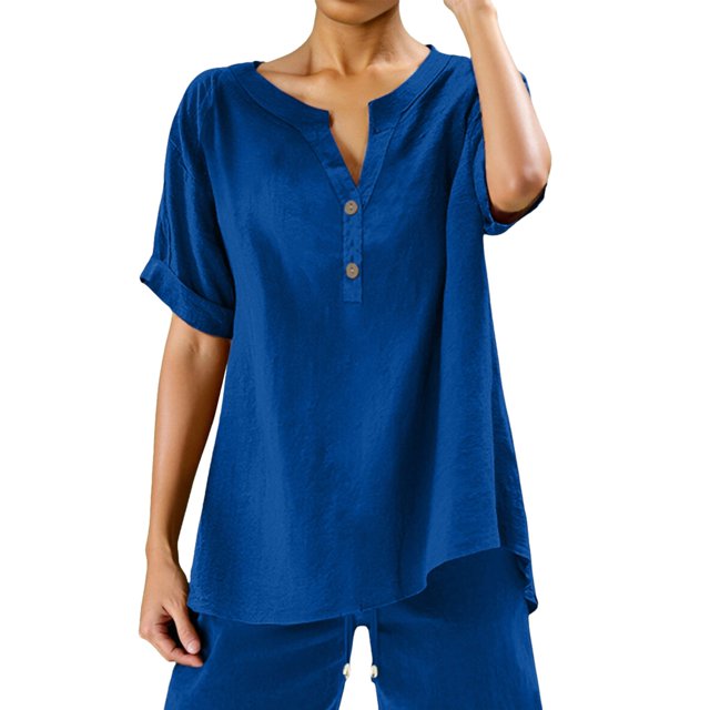 Blouse Ample à Boutons pour Femmes, Manches Courtes, Décontractée