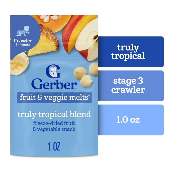 Gerber Snacks for Baby Fruit & Veggie Melts Baby Snack, Truly Tropical Blend, 1 oz Bag