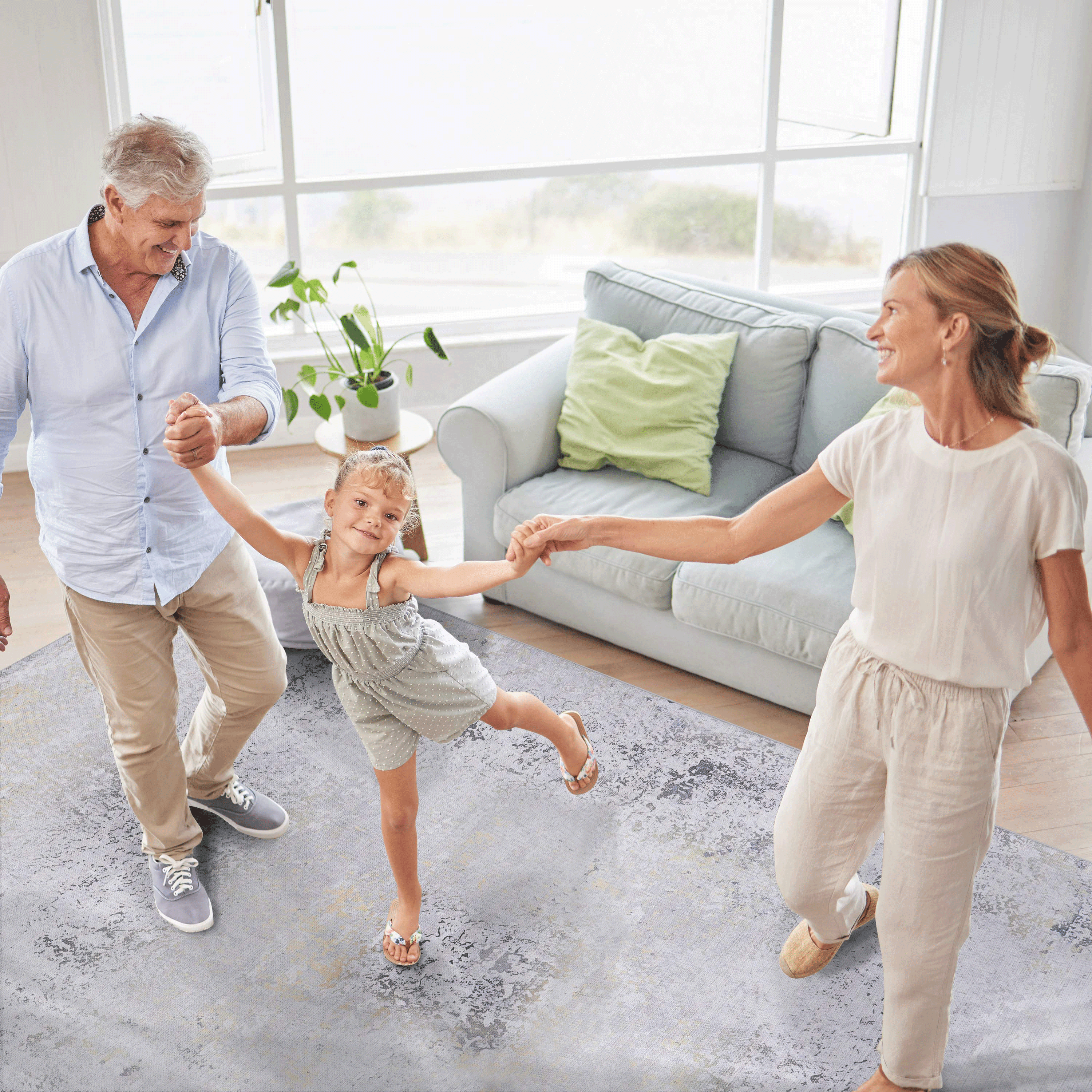 Washable Area Rug 5x8 Gray Gold Low Pile Non Slip Non Shedding Soft Chenille Stain Resistant Kid Pet Friendly For Living Room Bedroom