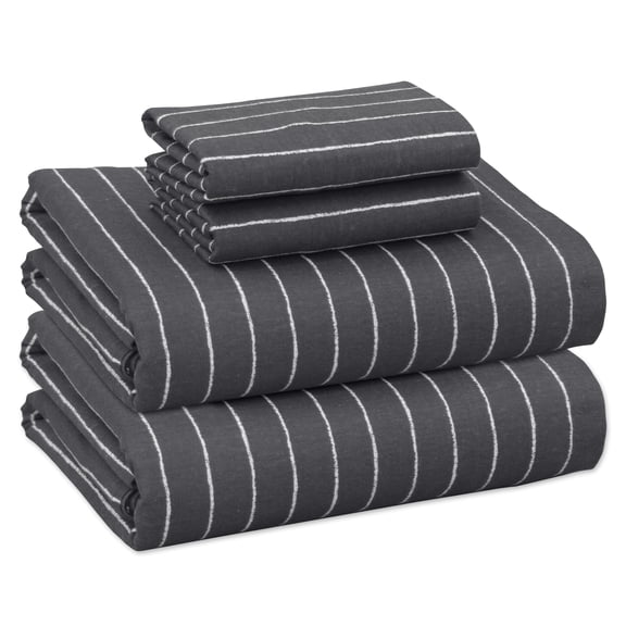 RUVANTI Flannel Sheets Queen Size - 100% Cotton Brushed Flannel Bed Sheet Sets - Deep Pockets 16 Inches (fits up to 18") - All Seasons Breathable & Super Soft - Warm & Cozy - 4 Pcs - Pinn Stripe