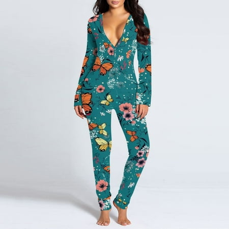 

SBYOJLPB Pant Clearance Womens Onesie Flap Pajamas Print Sexy Butt Flap Sleepwear Cute Button Collar Rompers Nightwear Jumpsuit Sizes M