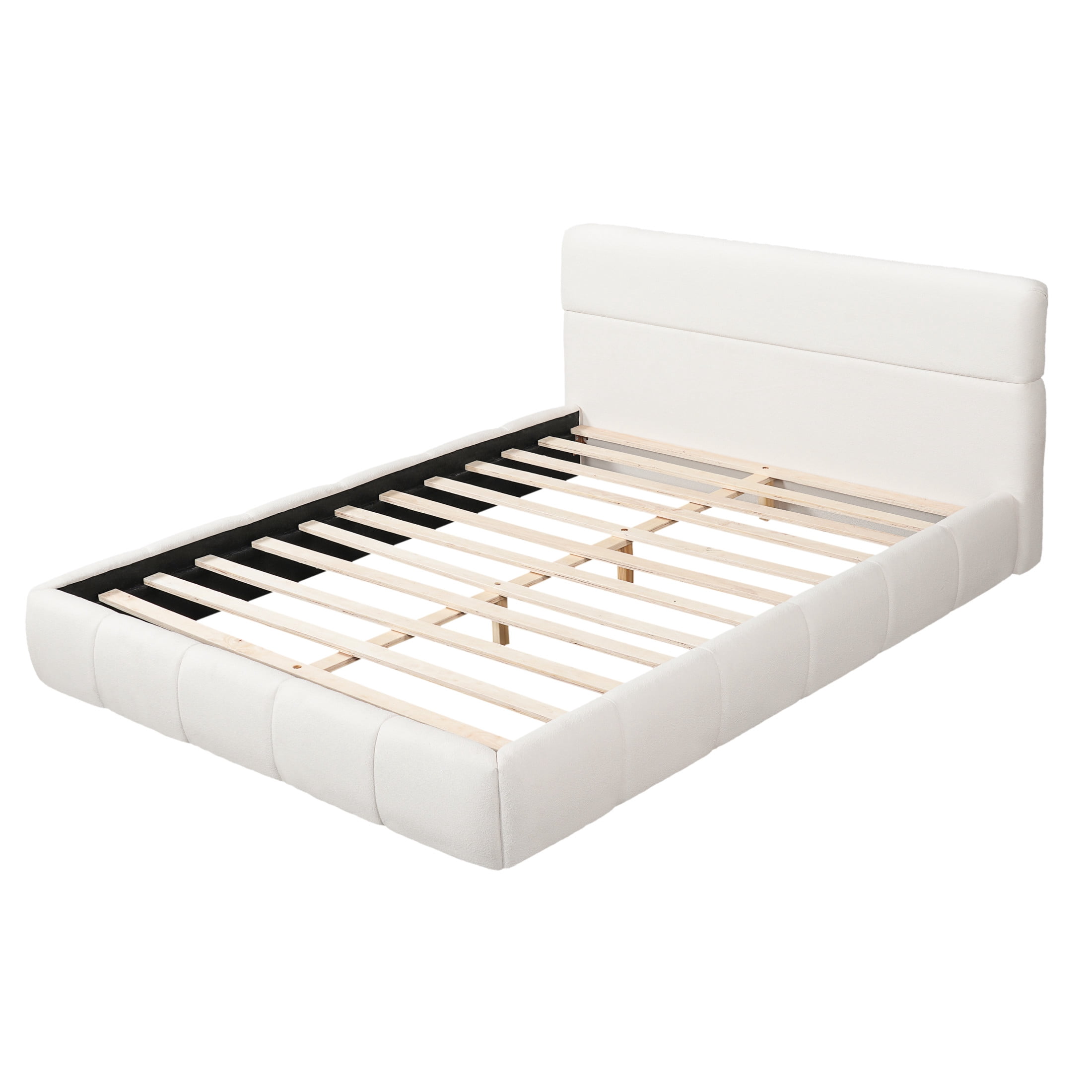 Christopher Knight Home Queen Size Boucle Upholstered Platform Bed Frame with Headboard, Cream White
