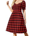 thumbnail image 1 of Vestido de manga corta a cuadros rojo y negro con cuadros de búfalo conjuntos elegantes para mujer vestidos de noche elegantes para boda, 1 of 6