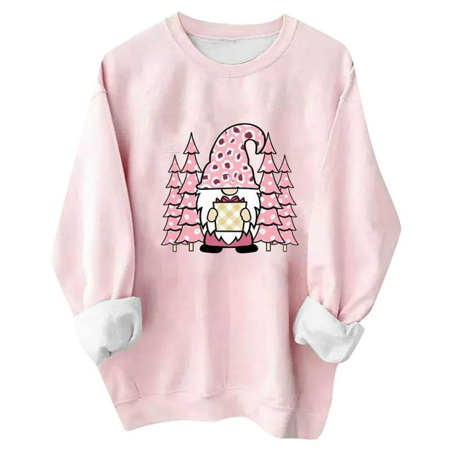 WEAIXIMIUNG Sweatshirt Women Trendy Women's Christmas Print Sweatshirt Santa and Tree Design Crew Neck Apparel