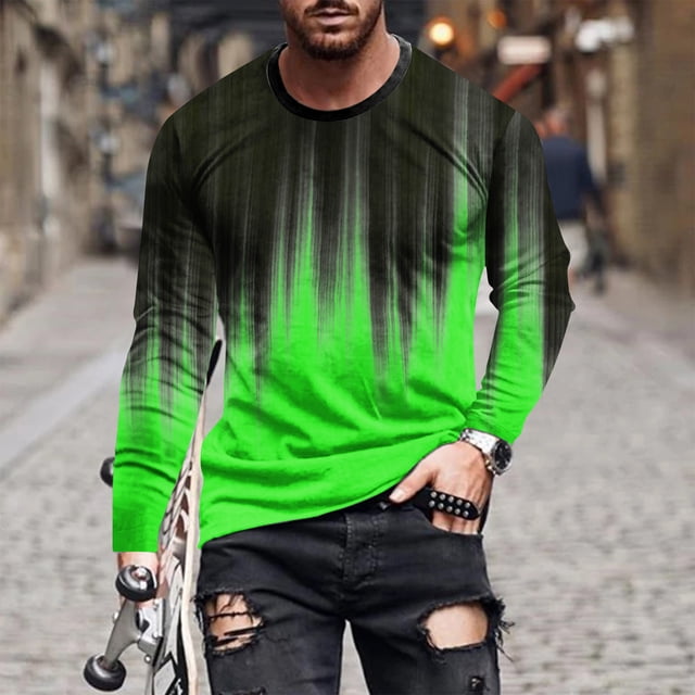 Blusas y camisas de manga larga con cuello redondo para hombre, blusa informal de manga larga con cuello redondo y estampado.