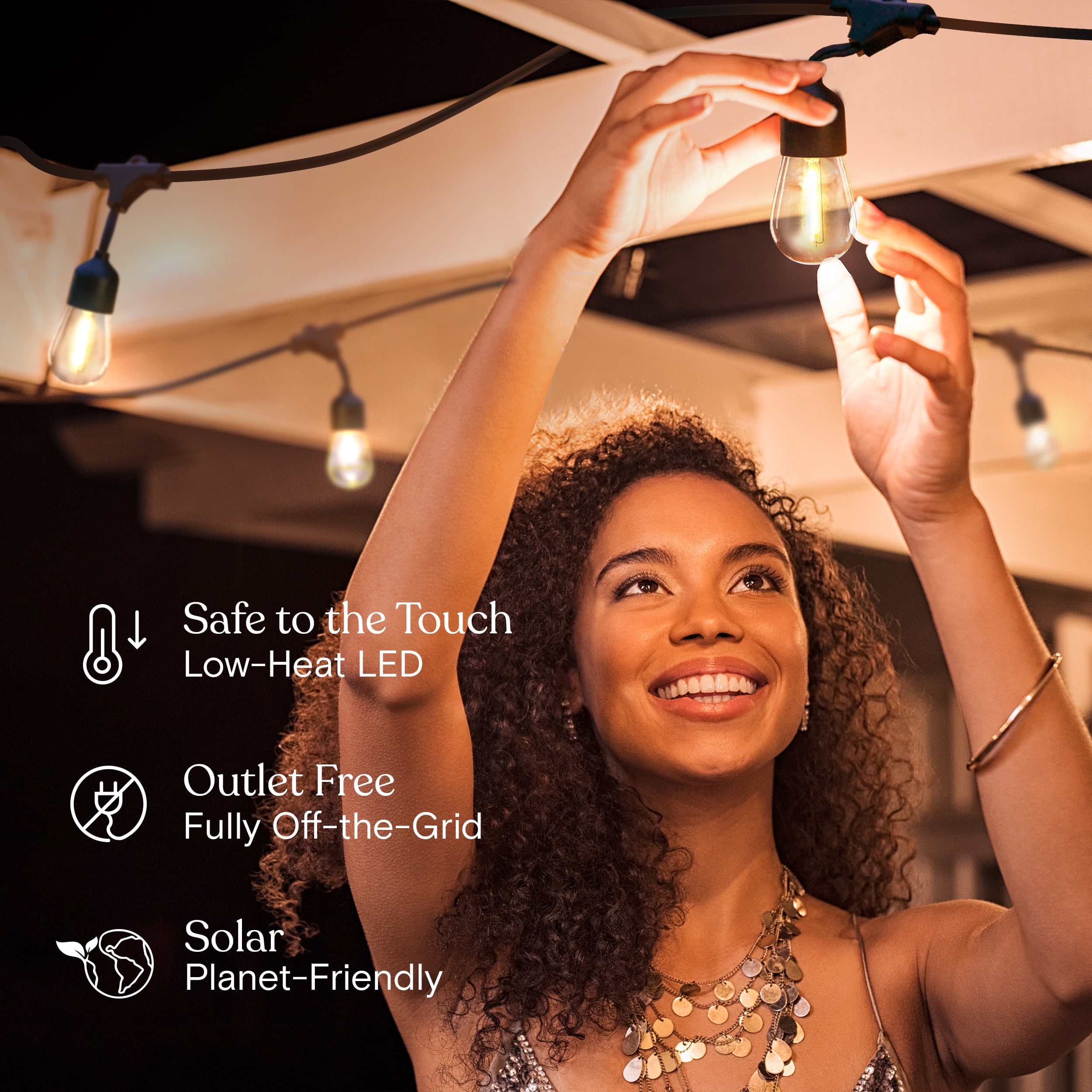 Brightech Ambience Pro Solar Powered Outdoor String Lights - Commercial Grade 27 Ft Waterproof Patio Lights With 12 Edison Bulbs, Shatterproof LED String Lights for Patio - 1W, Warm White