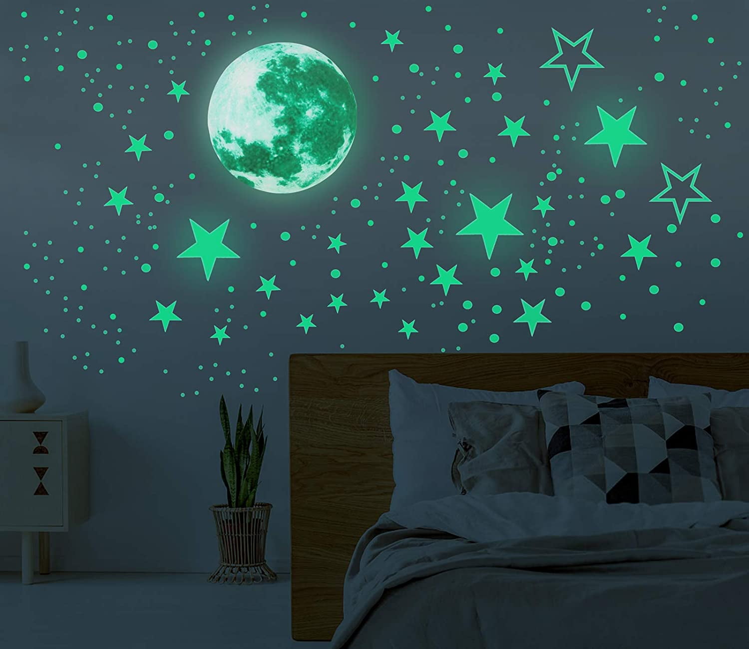 Home Luminous Noctilucent Moon Glow in the Dark Wall Non-toxic Stickers Decor US 